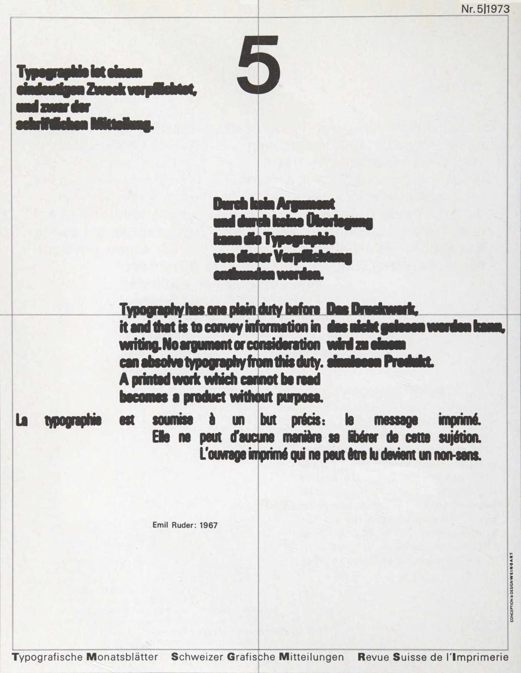 Wolfgang Weingart Typographische Monatsblätter, Number 5/1973